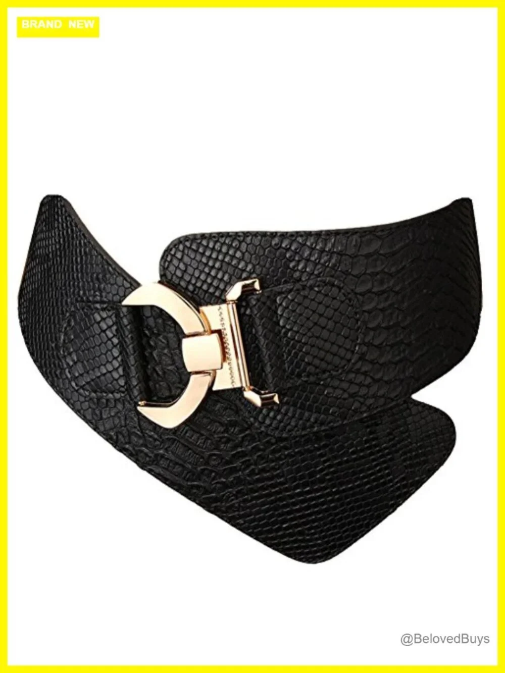 Women's Vintage Wide Elastic Stretch Waist Belt Gold Interlock Buckle
